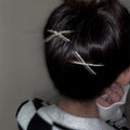 Silver Tone Crystal Cross Hairpin With Two Slender Bars view 3