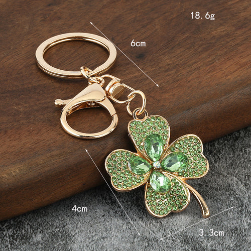 Rhinestone Clover Zinc Alloy Keychain for Bags and Keys