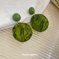 Marbled Resin Double Disc Earrings in Blue and Green view 3