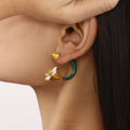 Steel Green C-Curve White Enamel Flower Drop Earrings view 2