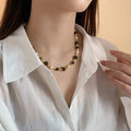 Brown and White Beaded Strand Necklace With Gold Tone Clasp view 3