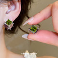 Multicolor Square Faceted Stone Stud Earrings in Silver Tone view 2