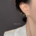Gold Tone Clear Stone Ribbon Bow Stud Earrings For Women view 2
