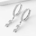 Silver Gold CZ Pave Hoop Earrings Triple Star Dangles view 3