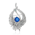 Silver Pave Peacock Brooch Large Center Stone Pink Blue Pin view 1