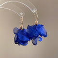 Sheer Fabric Flower Drop Earrings In Three Vivid Colors view 6