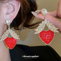 Red Heart Wheat Drop Earrings Decorative Jewelry Design view 1