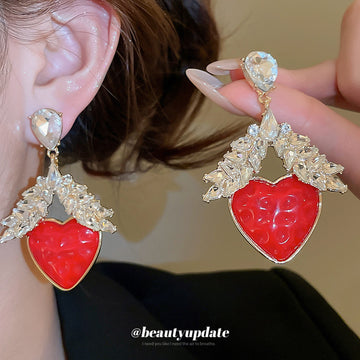 Red Heart Wheat Drop Earrings Decorative Jewelry Design