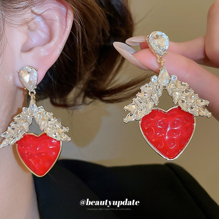Red Heart Wheat Drop Earrings Decorative Jewelry Design