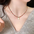 Multicolor Seed Bead Necklace Square White Pendant Gold view 3