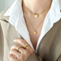 Oval Disc Square Paperclip Layered Necklace Gold Steel view 9