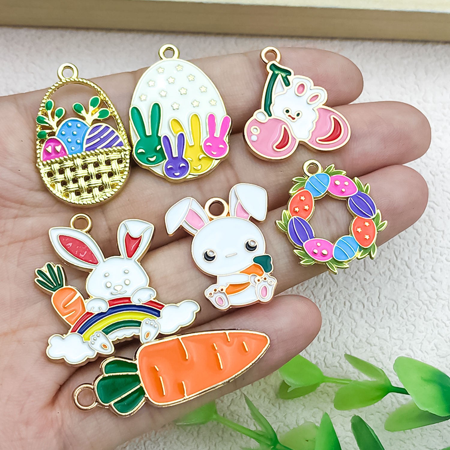 Enamel Zinc Alloy Easter Egg Bunny Carrot Rabbit Charm Pendant for DIY Keychain Jewelry Making