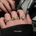 Gold Open Butterfly Band Oval Solitaire Crystal Rings view 3