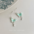Mint Green Enamel Butterfly Hook Earrings Pearl Drop view 4