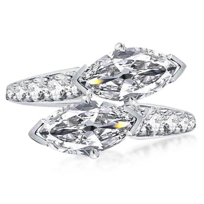 Silver Tone Three Marquise Clear Stone Bypass Ring