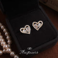 Gold Tone Heart Stud Earrings Pearl Border Teardrop CZ view 3