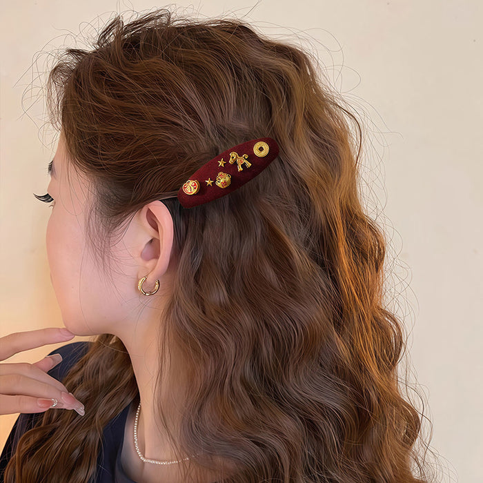 Red Velvet Horse Gold Charm BB Hair Clip Single Piece