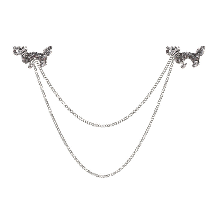 Silver Tone Dragon Crystal Metal Brooch Pin for Jackets and Lapels
