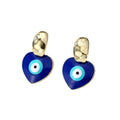 Gold Tone Hammered Stud Blue Evil Eye Drop Earrings view 5