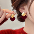 Gold Tone Red Velvet Diamond Drop Stud Earrings Fashion Earrings view 6