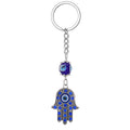 Silver Tone Blue Crystal Hamsa Evil Eye Beaded Split Ring Keychain view 1