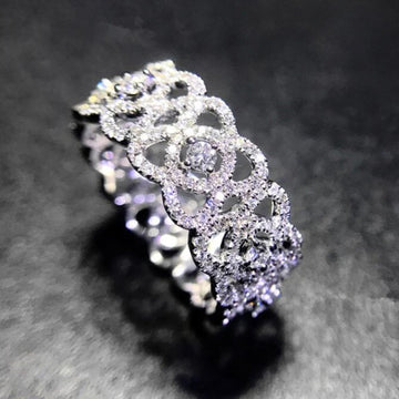 Silver Openwork Floral Pavé CZ Eternity Finger Ring