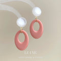 Pink Geometric Oval Drop Earrings White Sphere Stud Tops view 3