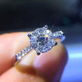 Silver Round Cluster Halo Clear CZ Pavé Band Finger Ring view 1