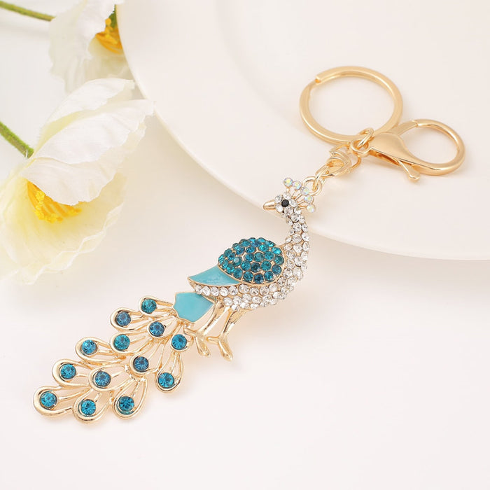 Rhinestone Enamel Peacock Keychain Metal Bird Bag Charm