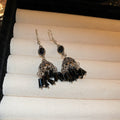 Antique Silver Tone Black Bead Lantern Hook Earrings view 1