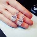 Silver Tone Pear Drop Earrings with Clear Stone Halos view 3