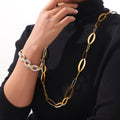 Gold Oval Link Necklace Pavé Cuban Link Bracelet Set view 3
