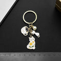 White Cat in Teacup and Faux Pearl Enamel Charm Keychain view 3