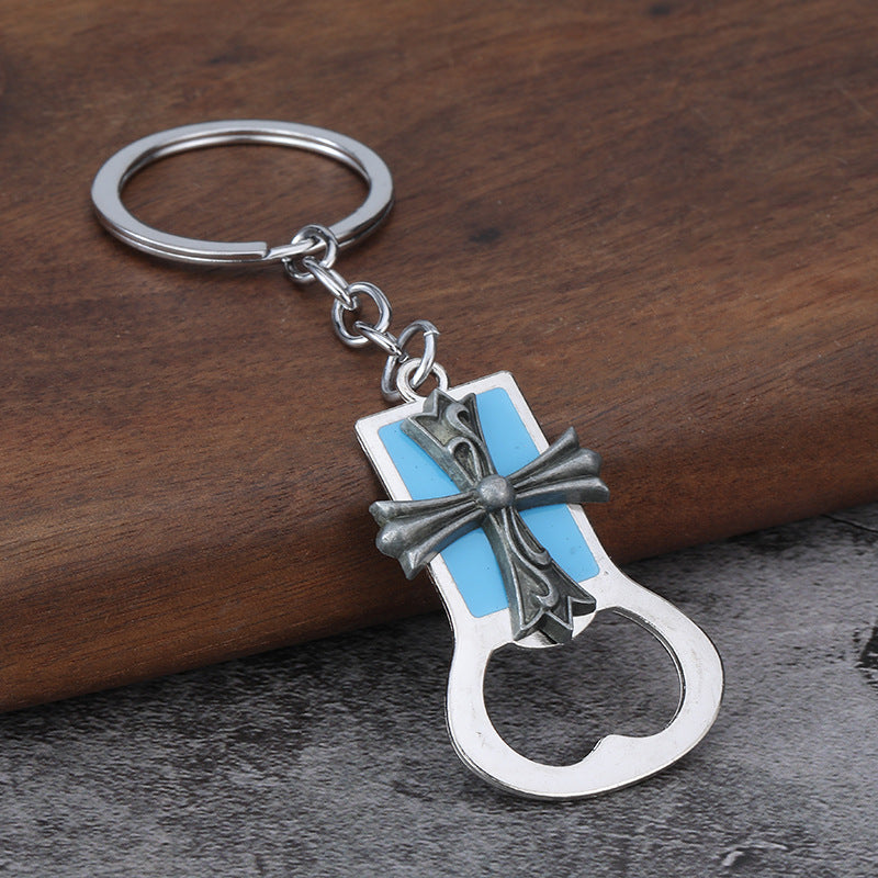 Enamel Cross Bottle Opener Keychain Metal Animal Relief Bag Charm