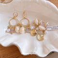Shell Pearl and Starfish Charm Drop Earrings Two Styles view 3