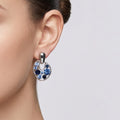 Blue Faceted Stone Open Oval Silver Tone Dangle Earrings view 2