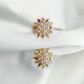 Gold Starburst Clear Stone Flower Stud Earrings Metal Posts view 3
