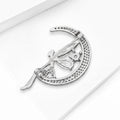 Fairy on Crescent Moon Brooch Pink Stones Gold Silver view 3