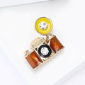 Enamel Camera Brooch Gold Tone Flash Crystal Accent Pin view 4