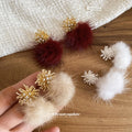 Gold Tone Snowflake Stud Earrings With Fluffy Pom Pom Drops view 4