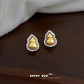 Two-Tone Gold Gourd Stud Earrings Pavé Crystal Halo view 4