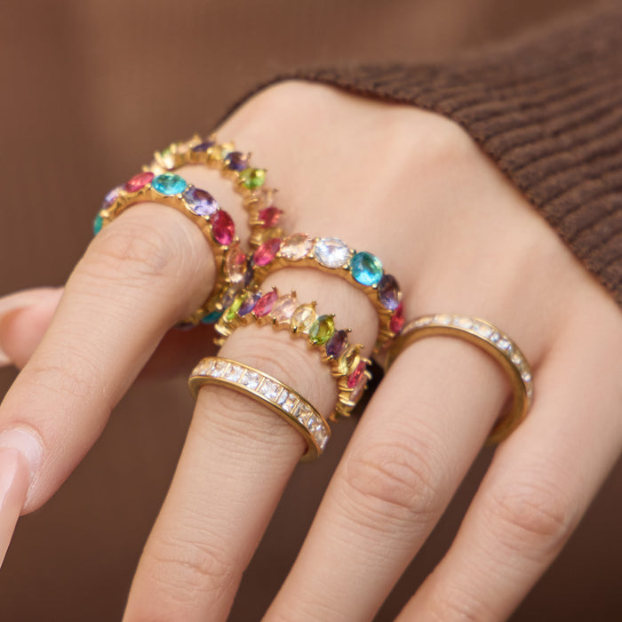 Gold Tone Multicolor Eternity Band Rings Three Designs