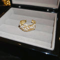 Pearl Like Cluster And Crystal Wide Open Ring In Silver Or Gold Tone view 7
