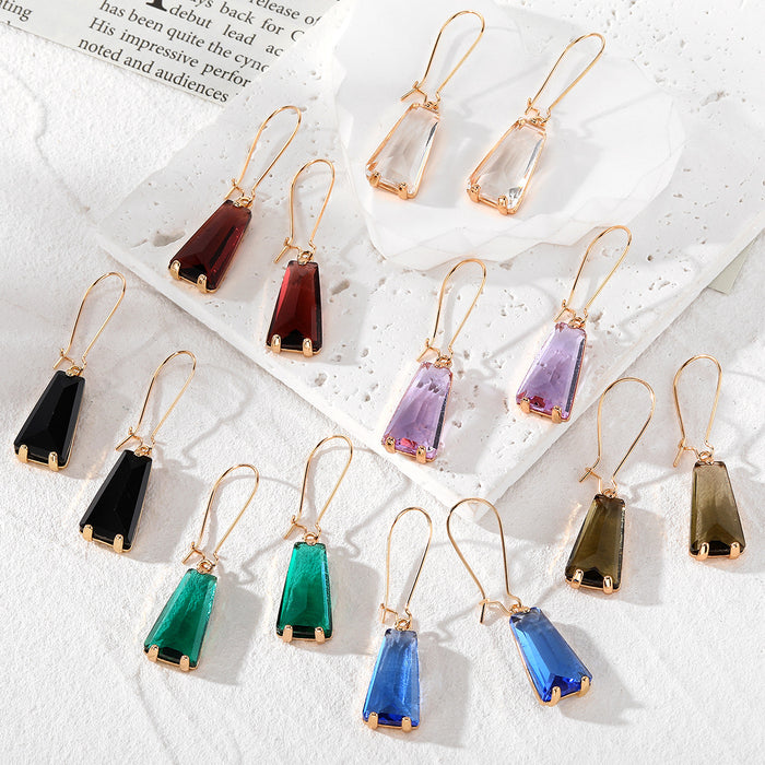 Trapezoid Faceted Crystal Drop Earrings Gold Hooks 7 Colors