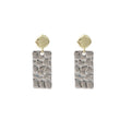 Gold Disc Silver Hammered Rectangle Drop Earrings Two Tone view 5