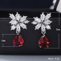 Silver Tone Clear Flower Red Teardrop CZ Drop Earrings view 5