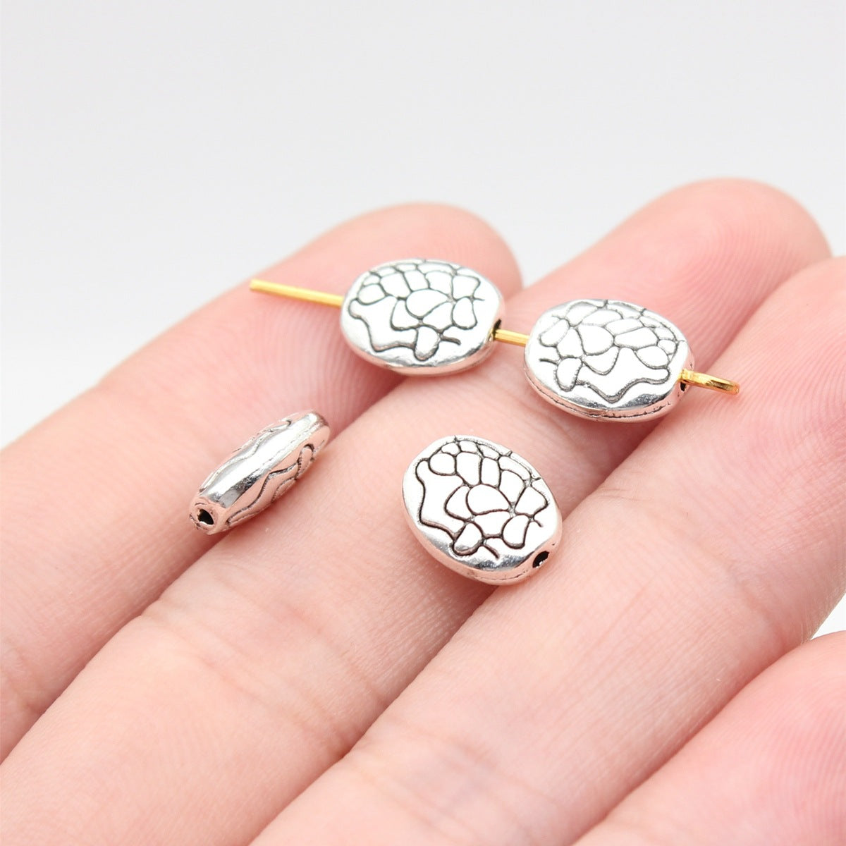 10x8.1x4mm 1.05g Multicolor Zinc Alloy Double Sided Pattern Oval Spacer Beads for Handmade Jewelry Making