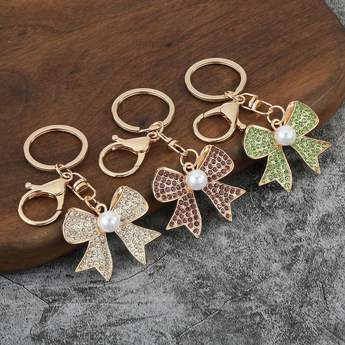 Rhinestone Bow Zinc Alloy Keychain for Car Keys and Bags