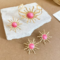 Gold Sunburst Enamel Open Cuff Bracelet Ring Stud Earring Sets view 6