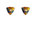 Gold Triangle Enamel Landscape Stud Earrings Pearl Center view 5